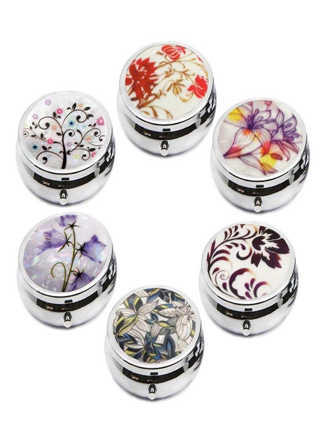 CREATIEE-PRO 6Pcs Elegant Pill Box Case, CREATIEE-PRO Portable Medicine Tablet Vitamin Holder Organizer with 3 Component for Purse Pocket Travel - Practical & Fashionable(6 Patterns, 1.6Inches) - Image 1